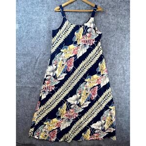 Vintage Hilo Hattie Hawaiian Tank Dress XL Dark Palm Aloha Tropical Resort 90s